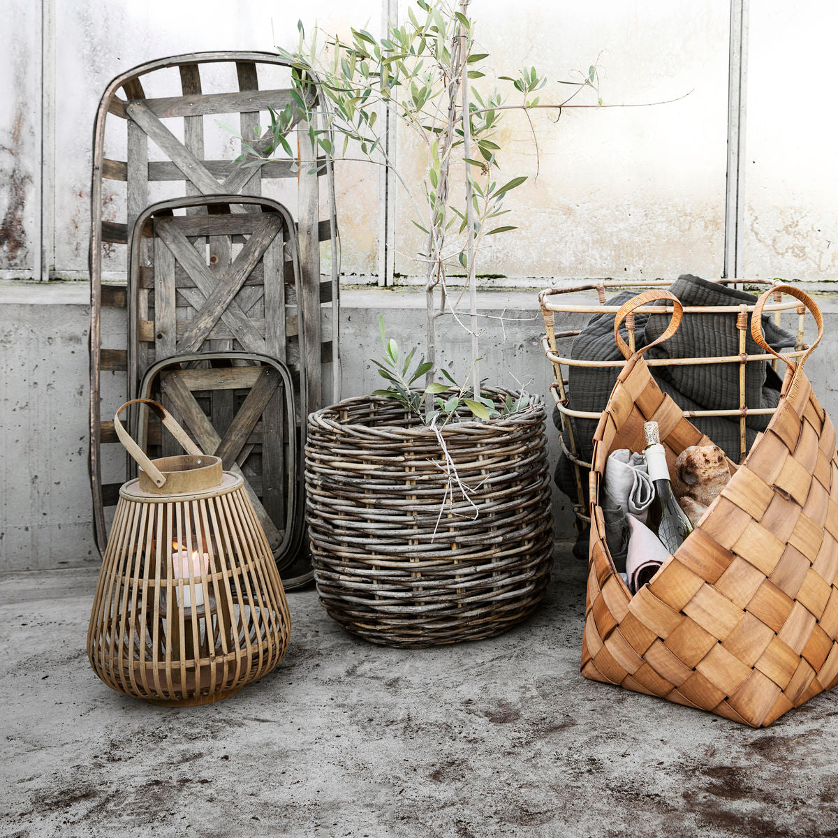 bamboo lantern on floor