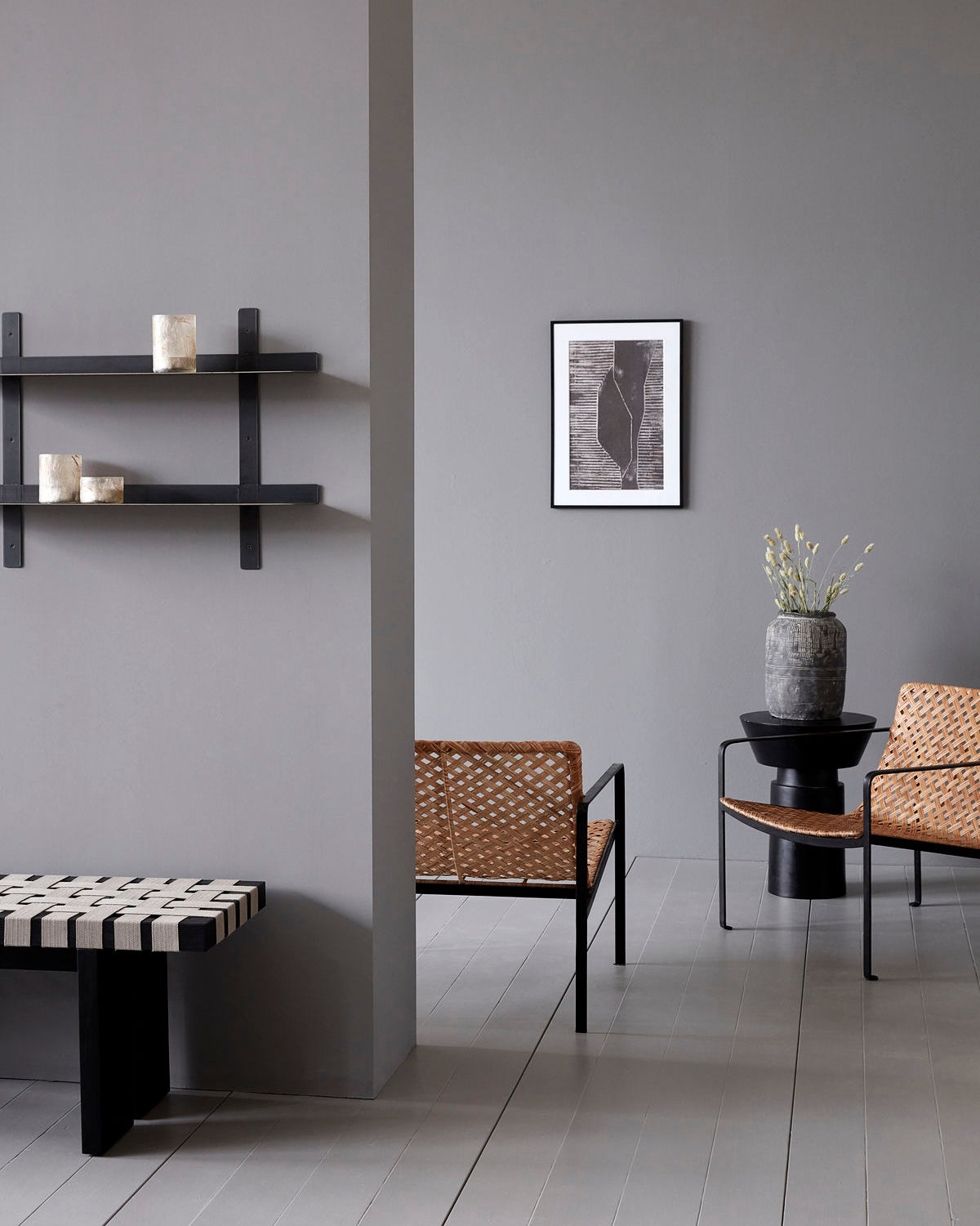 black aluminium side table in house setting