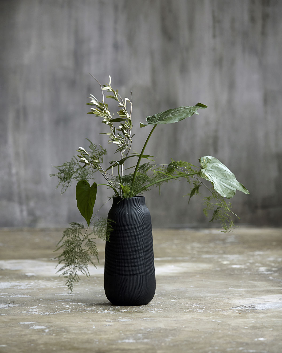 black etched vase tall