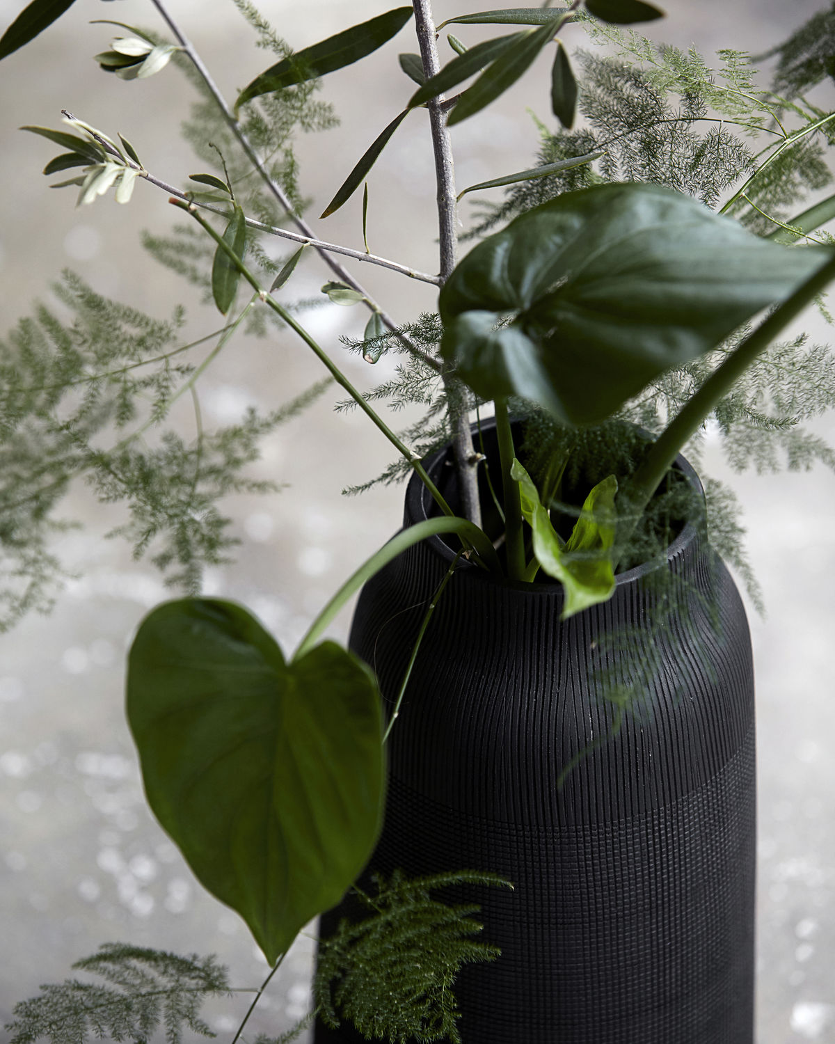 black etched vase tall clay handmade