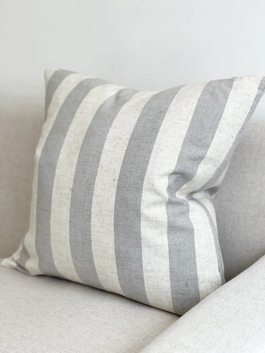 thick grey striped cushion.